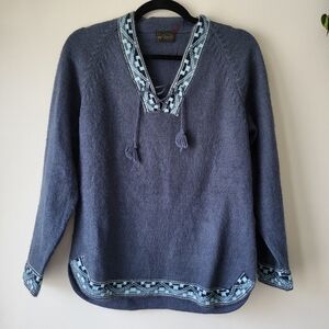 Artesanias El Inca blue long sleeve alpaca wool Vneck knit sweater Sz L